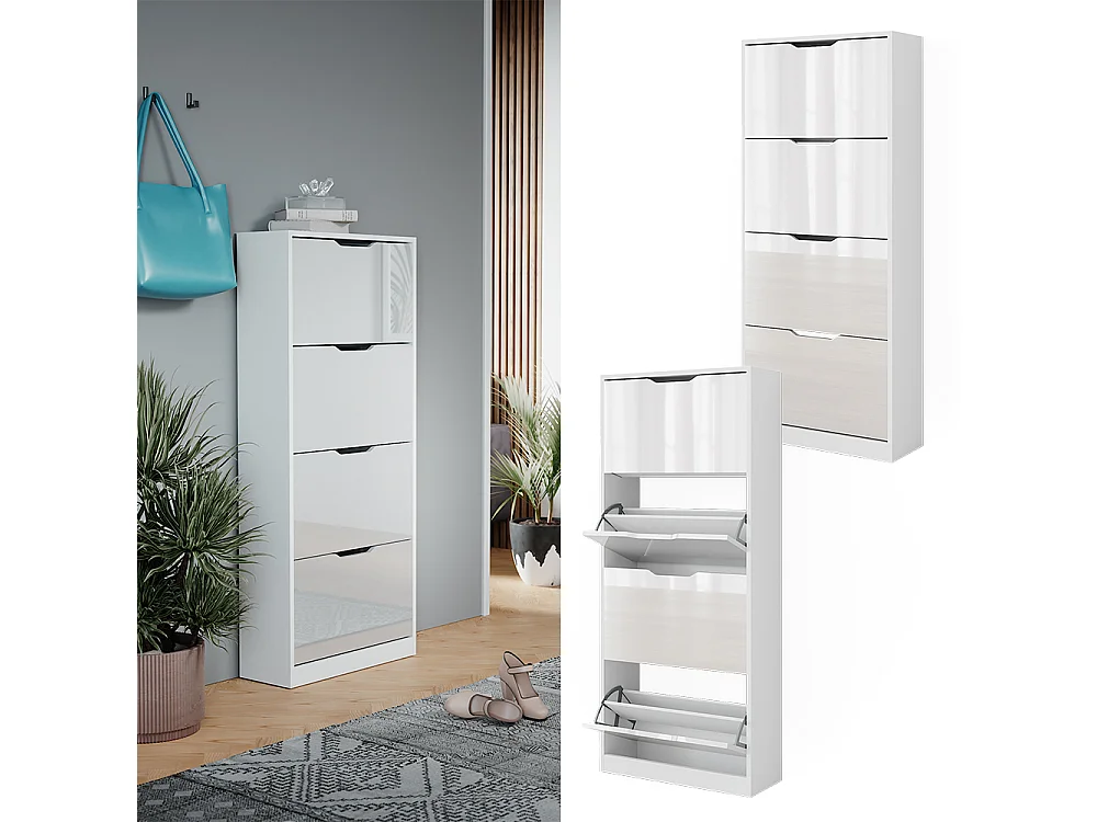 Schuhkipper weiß/weiß hochglanz 59x22x137 luca