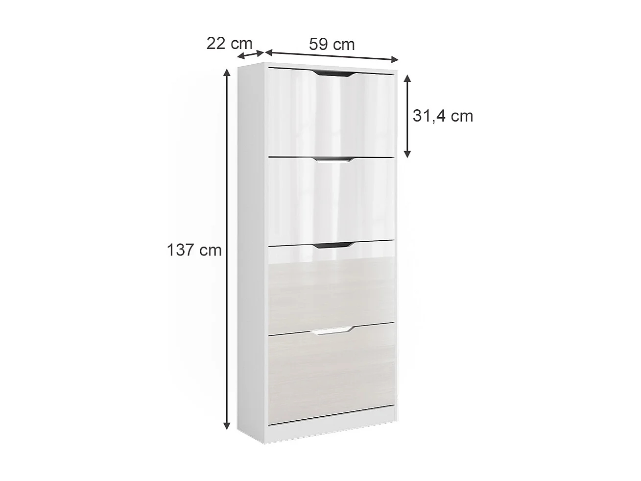 Schuhkipper weiß/weiß hochglanz 59x22x137 luca