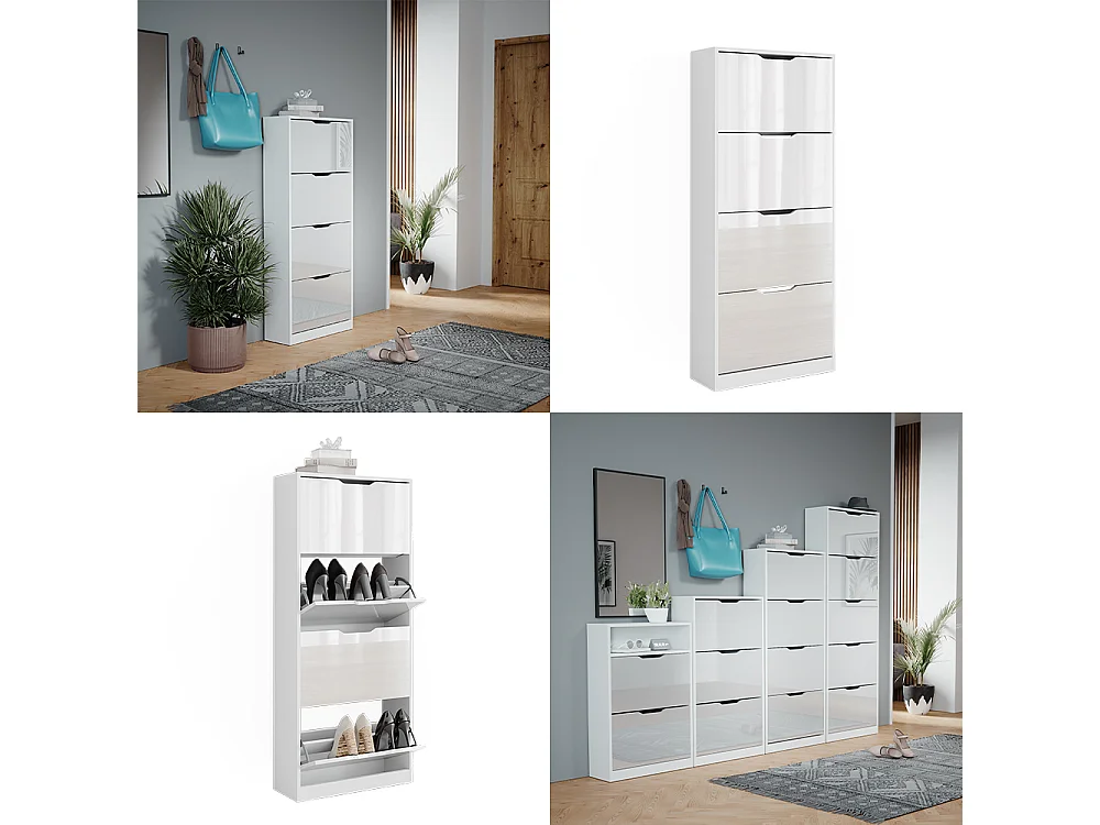 Schuhkipper weiß/weiß hochglanz 59x22x137 luca