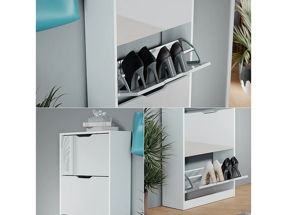 Le basculeur à chaussures blanc/blanc brillant 59x22x137 luca