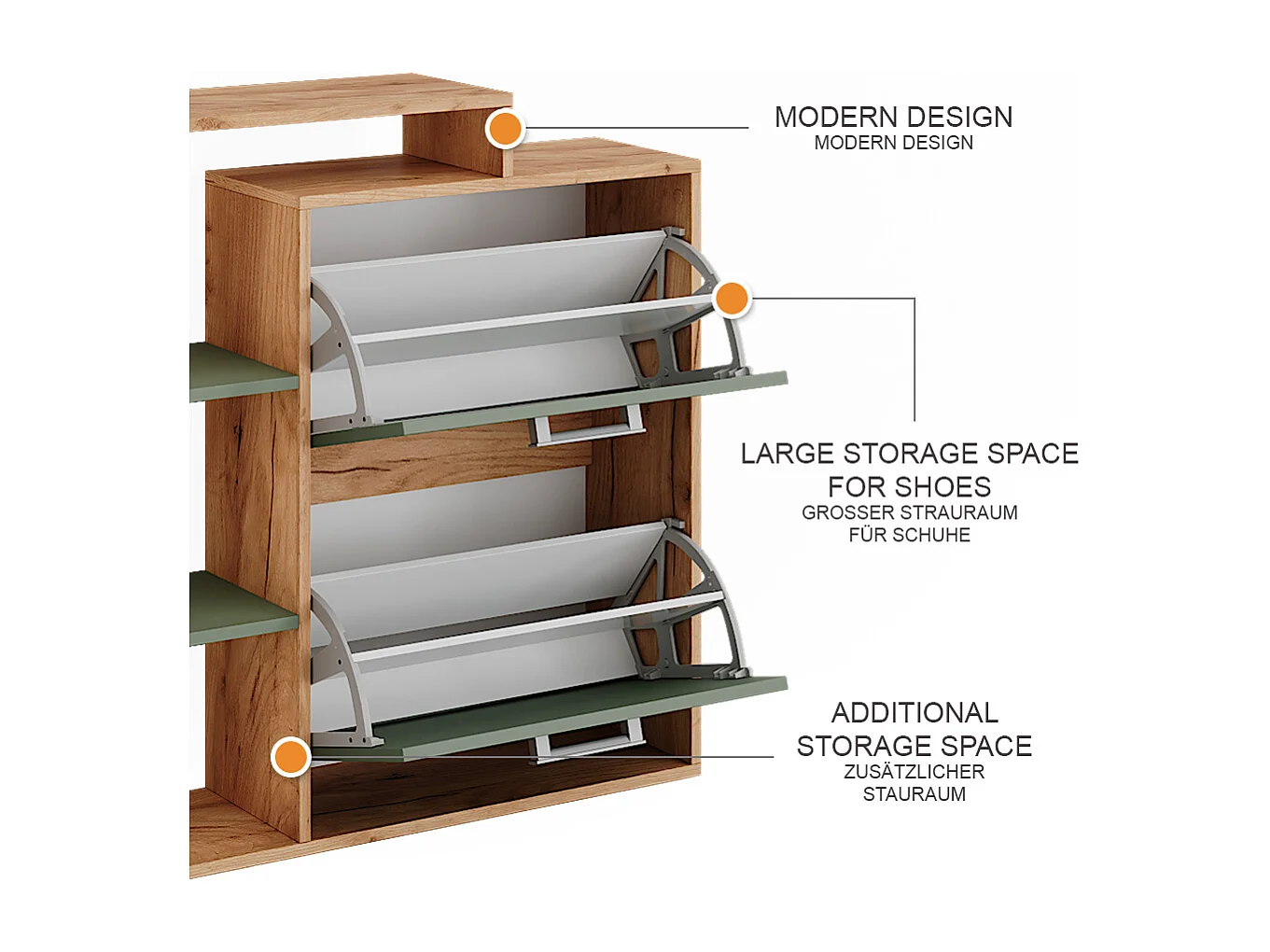 Basculeur à chaussures force dor chêne/vert 80x24.2x90 orlando