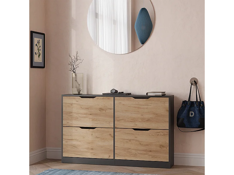 Benne à chaussures anthracite/chêne doré 116.6x22x72.5 luca