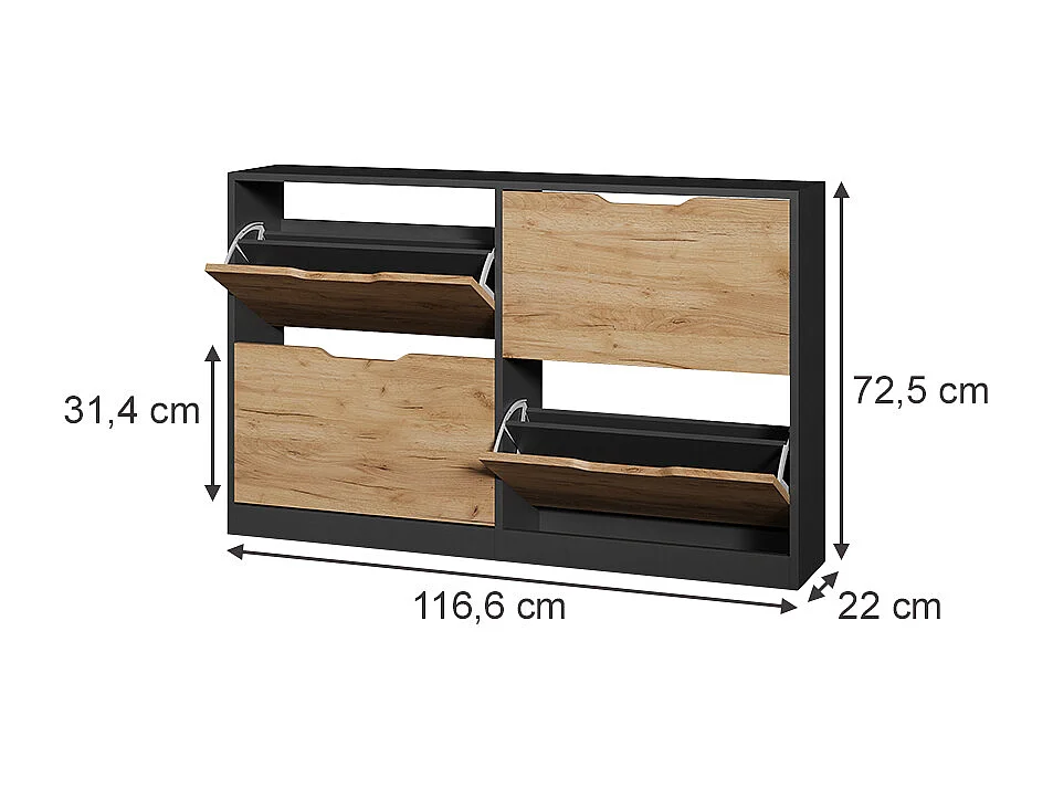 Benne à chaussures anthracite/chêne doré 116.6x22x72.5 luca