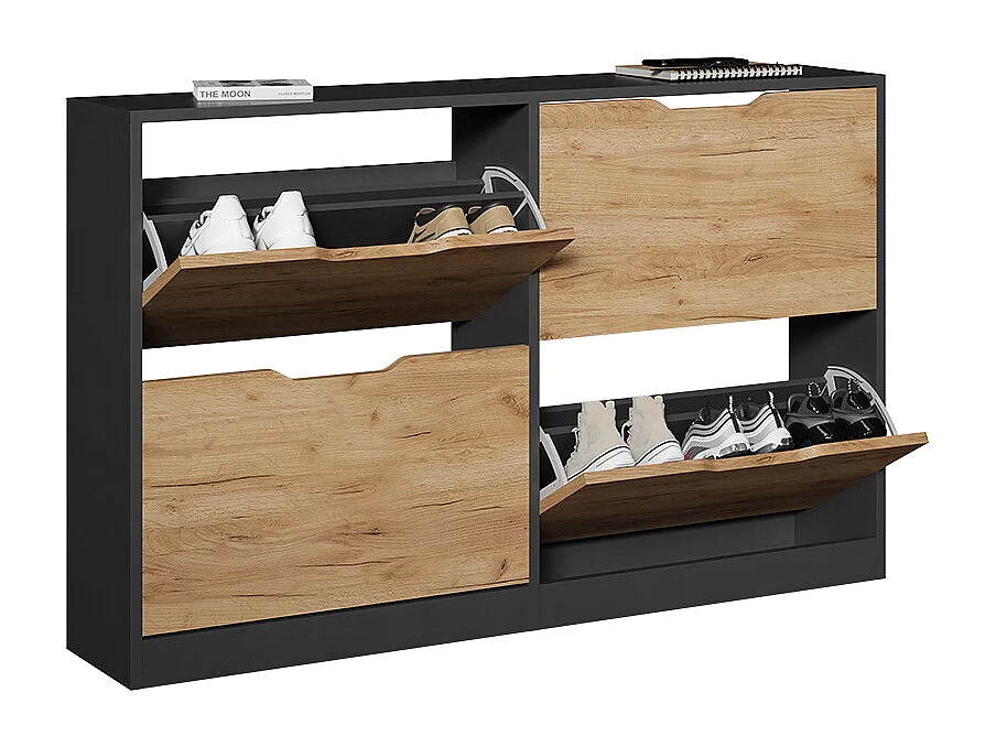 Benne à chaussures anthracite/chêne doré 116.6x22x72.5 luca