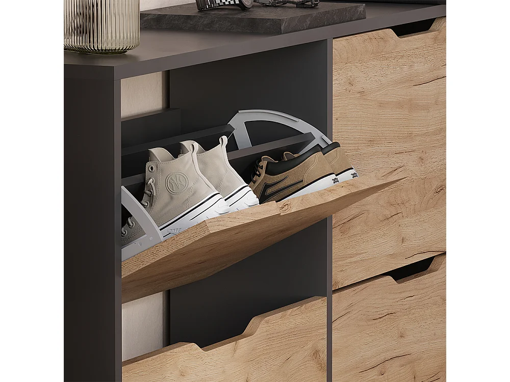 Benne à chaussures anthracite/chêne doré 116.6x22x72.5 luca