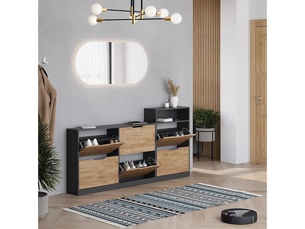 Benne à chaussures anthracite/chêne doré 116.6x22x72.5 luca