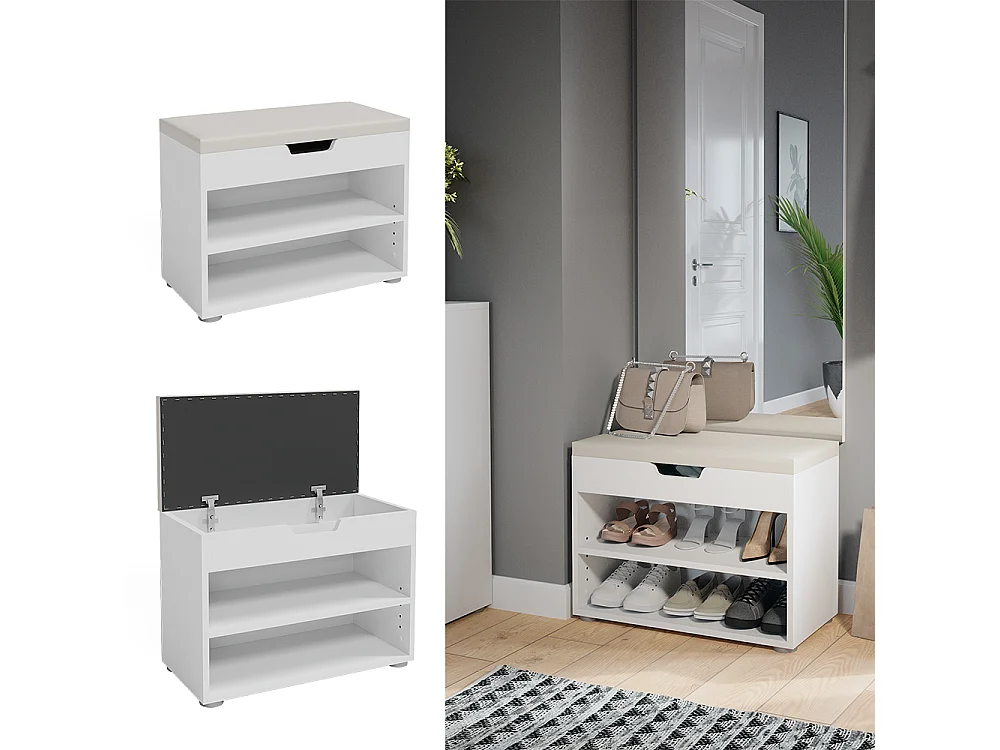 Banc pour chaussures blanc 60x30x45 rolfe