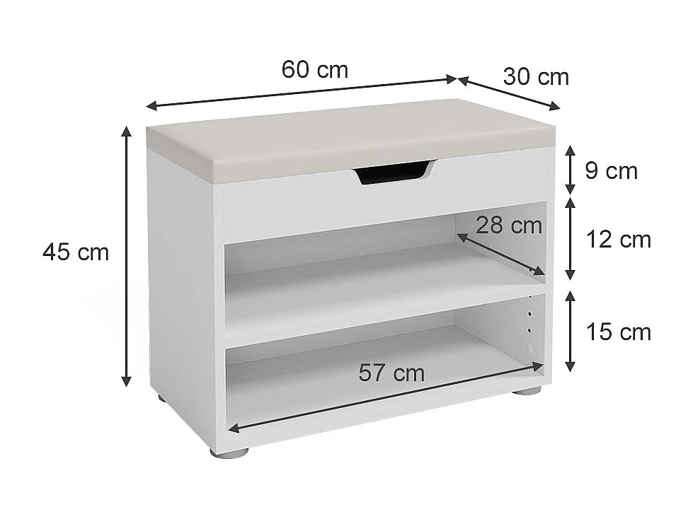 Banc pour chaussures blanc 60x30x45 rolfe