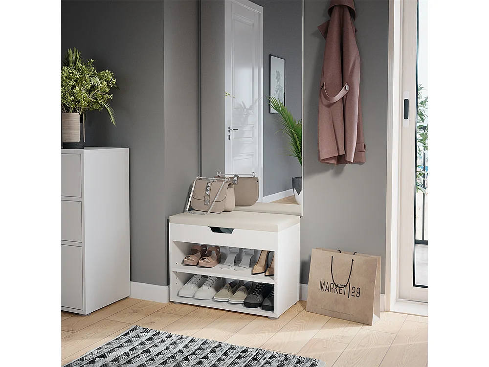 Banc pour chaussures blanc 60x30x45 rolfe