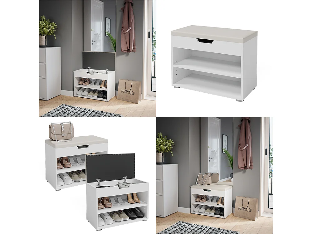 Banc pour chaussures blanc 60x30x45 rolfe