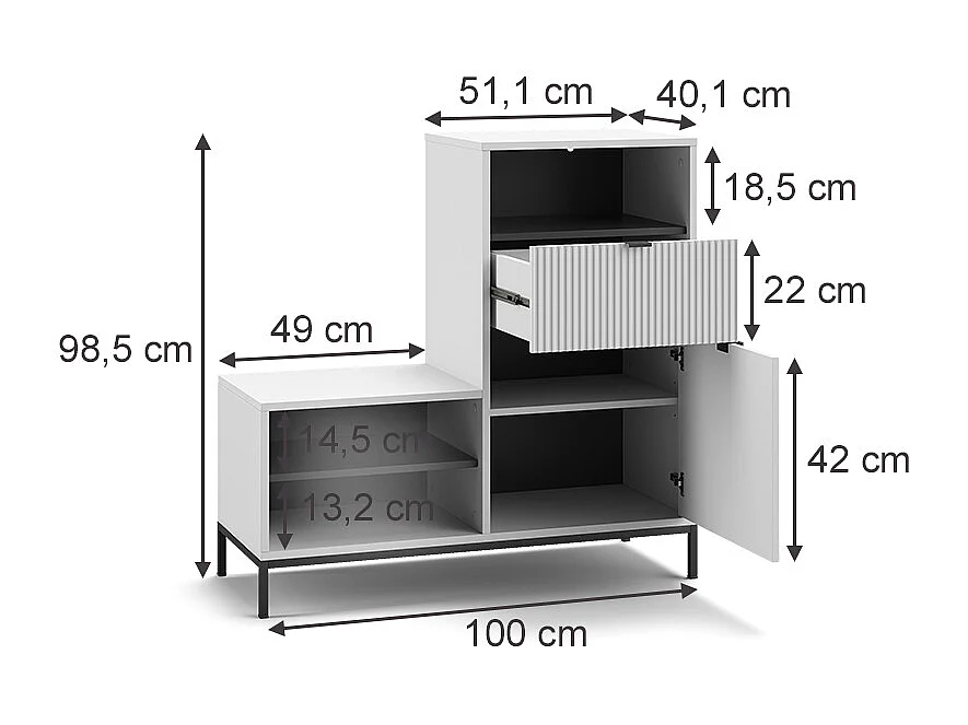 Banc pour chaussures blanc 100x40x98.5 eliza