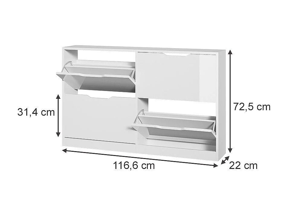 Schuhkipper weiß/weiß hochglanz 116.6x22x72.5 luca