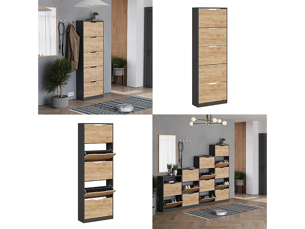 Benne à chaussures anthracite/chêne doré 59x22x169 luca