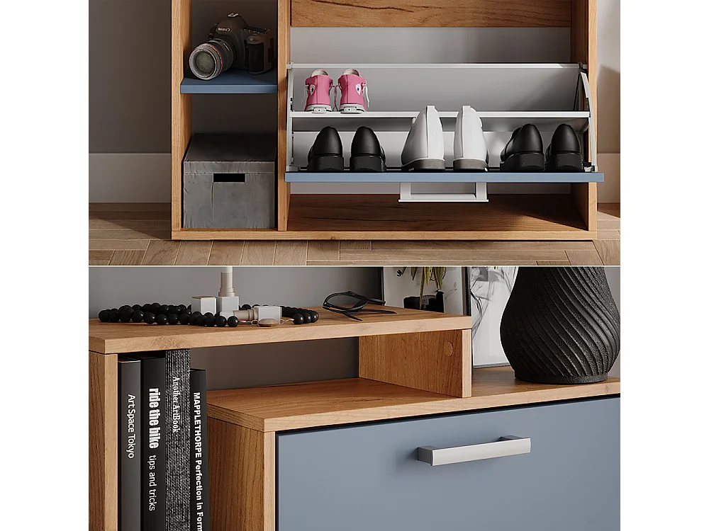 Basculeur à chaussures chêne doré/bleu 80x24.2x90 orlando