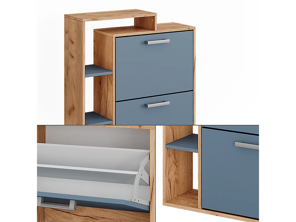 Basculeur à chaussures chêne doré/bleu 80x24.2x90 orlando