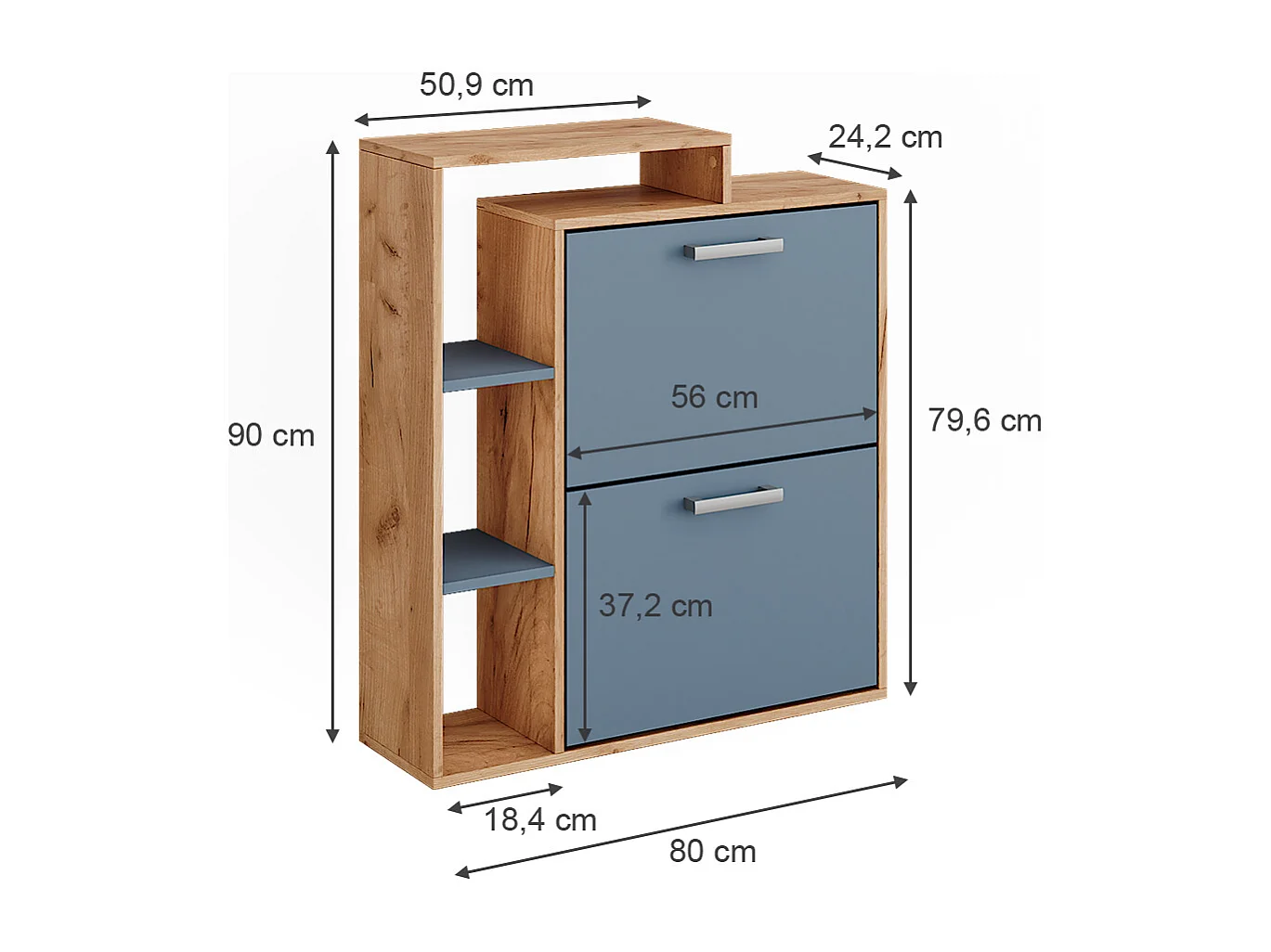 Skoskåp goldkraft ek/blå 80x24.2x90 orlando