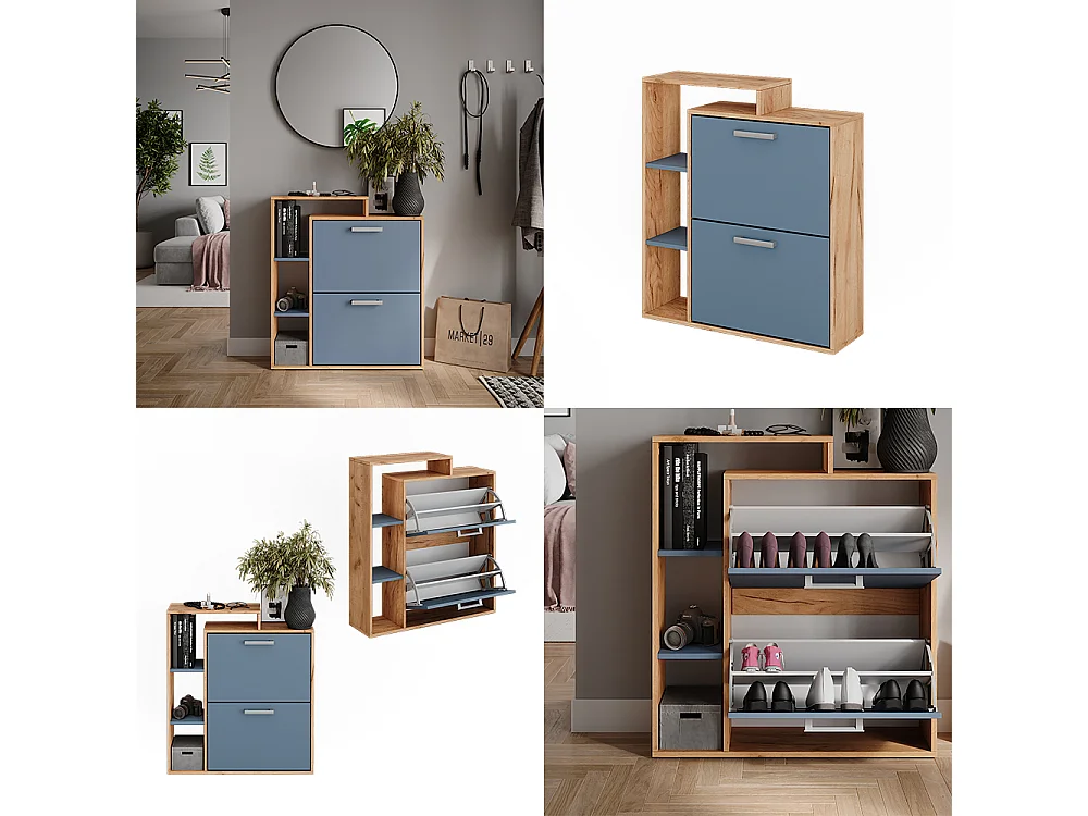 Skoskåp goldkraft ek/blå 80x24.2x90 orlando
