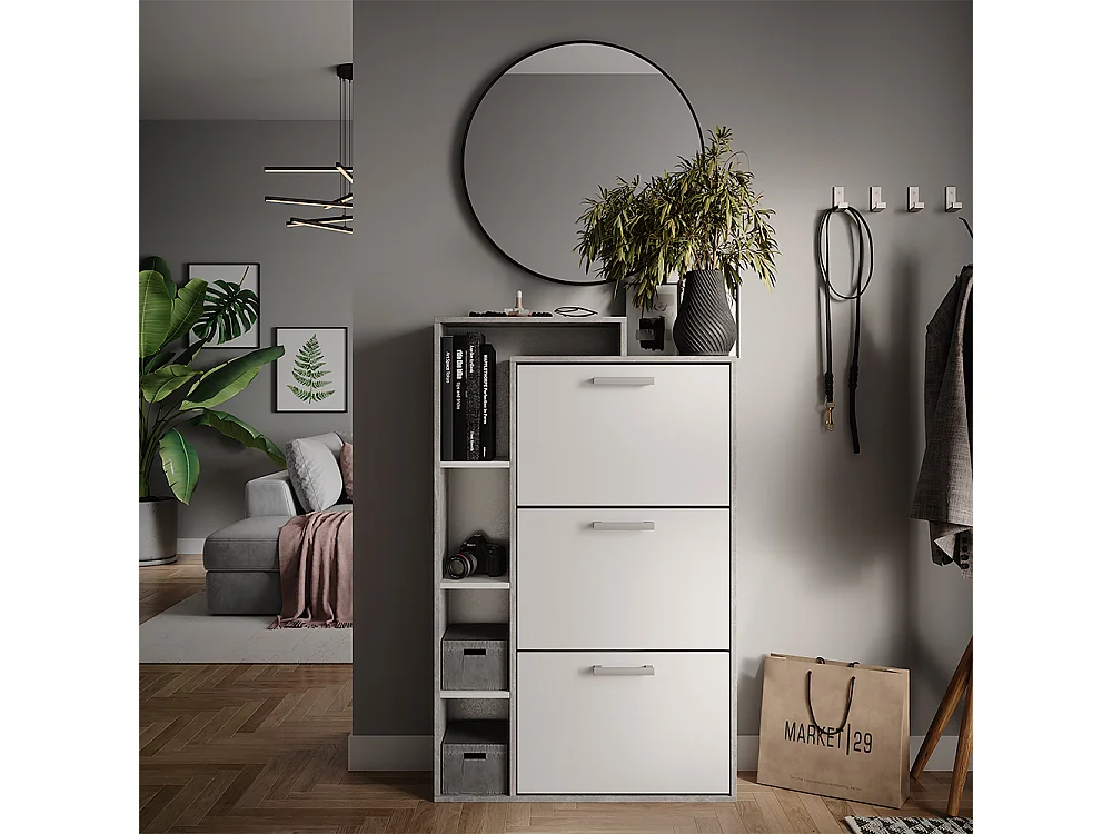 Schuhkommode weiß/beton 80x24.2x128.3 orlando