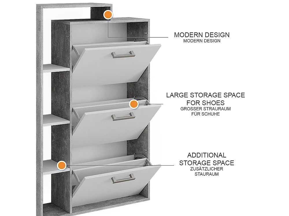 Schuhkommode weiß/beton 80x24.2x128.3 orlando