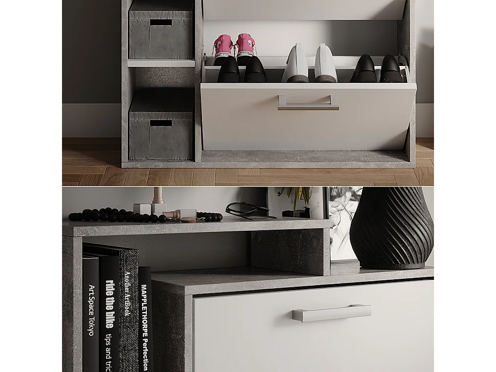 Meuble à chaussure blanc/béton 80x24.2x128.3 orlando