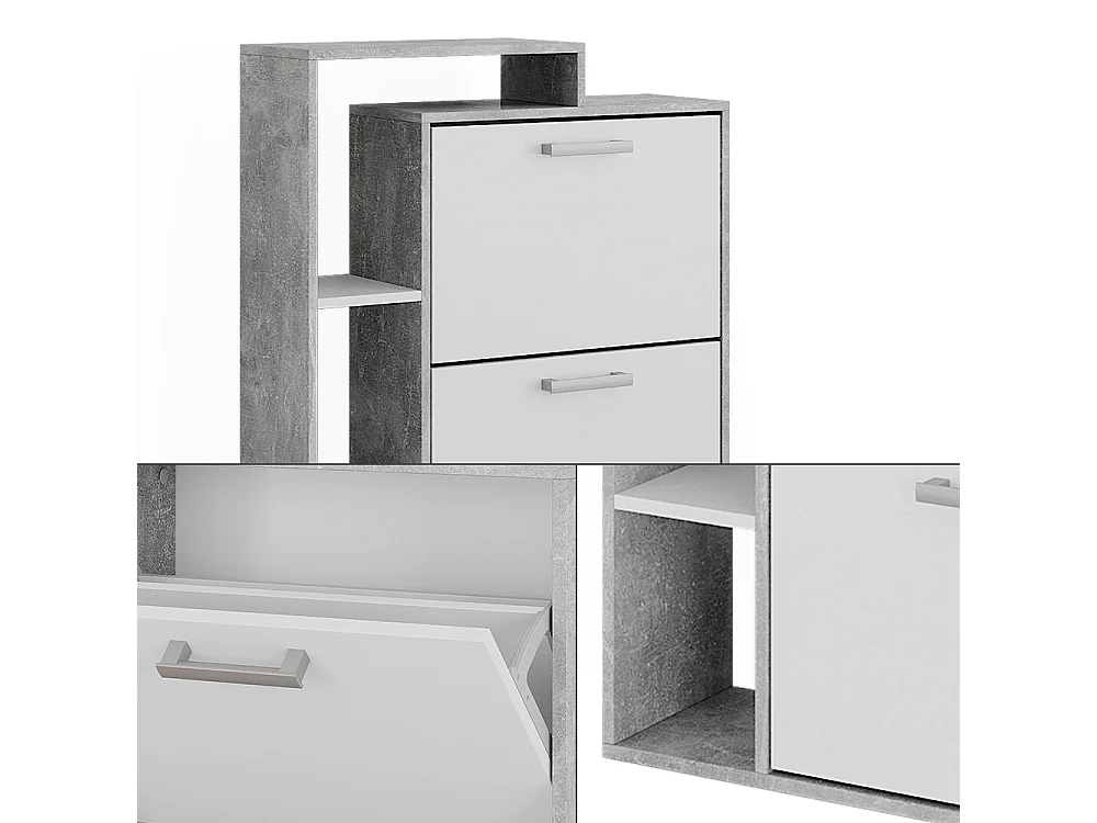 Meuble à chaussure blanc/béton 80x24.2x128.3 orlando