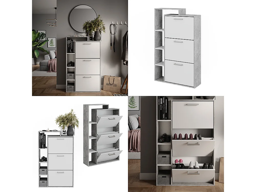 Meuble à chaussure blanc/béton 80x24.2x128.3 orlando