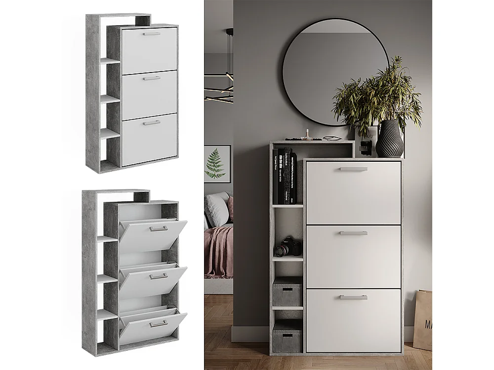 Meuble à chaussure blanc/béton 80x24.2x128.3 orlando