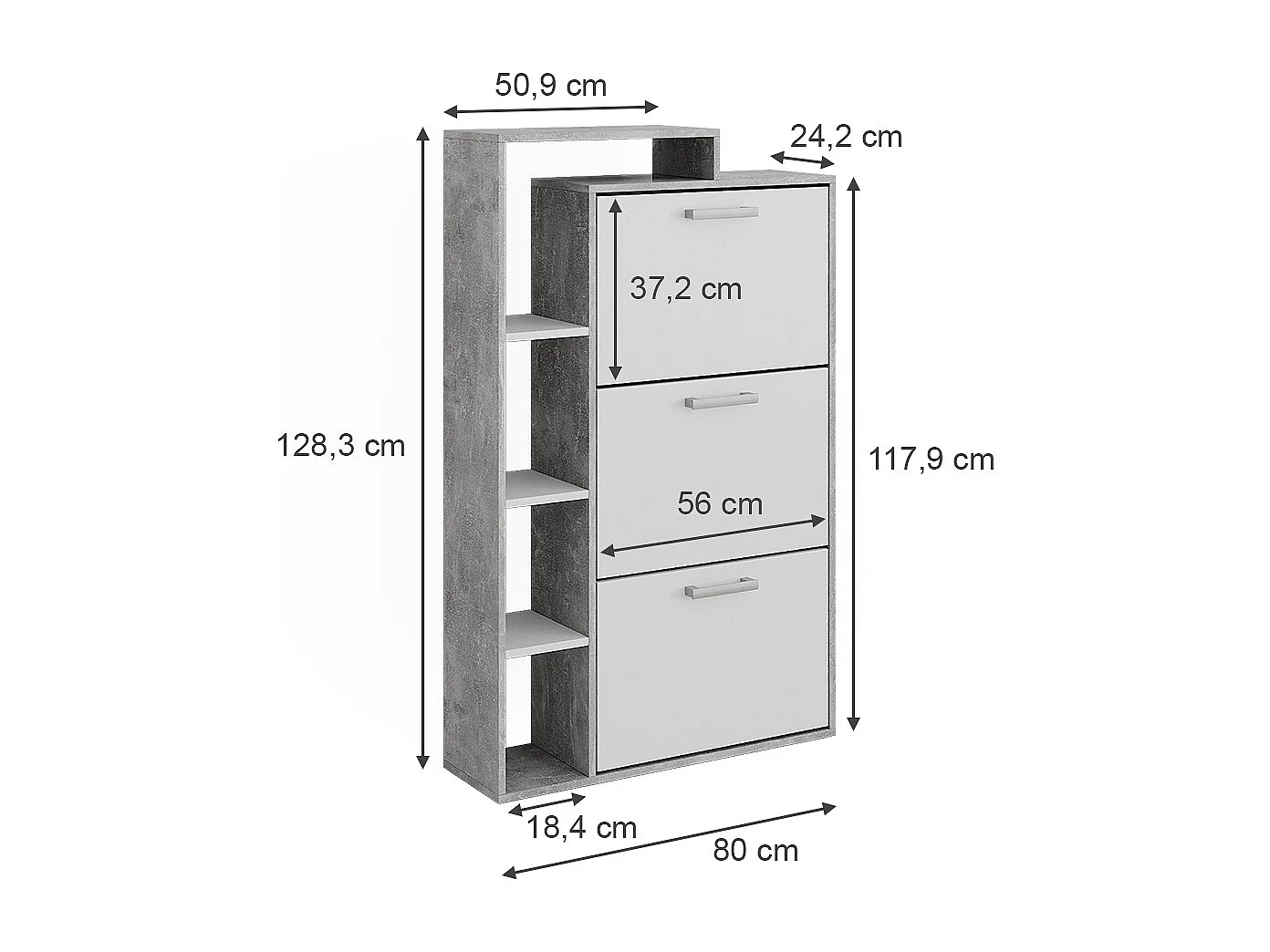 Meuble à chaussure blanc/béton 80x24.2x128.3 orlando