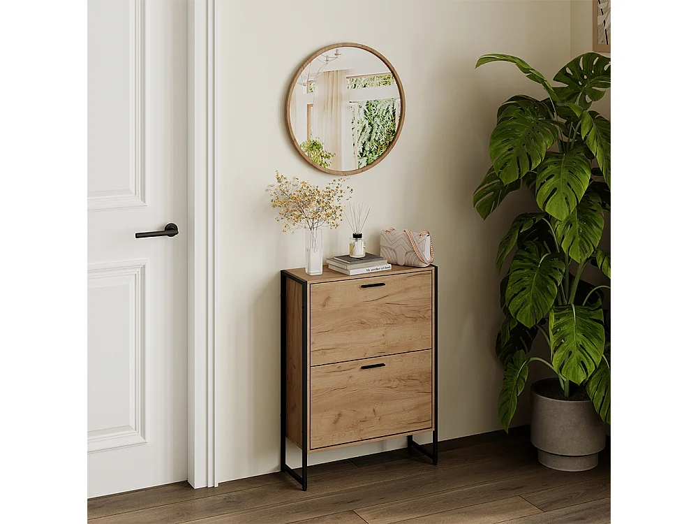 Benne à chaussures chêne doré/noir 63x23.5x83 folda