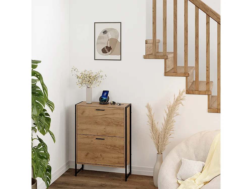 Benne à chaussures chêne doré/noir 63x23.5x83 folda