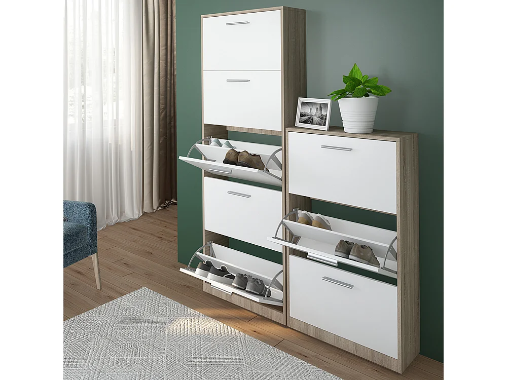 Meuble à chaussure blanc/sonoma 59x22x169.5 gizmo