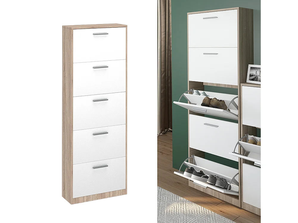 Meuble à chaussure blanc/sonoma 59x22x169.5 gizmo