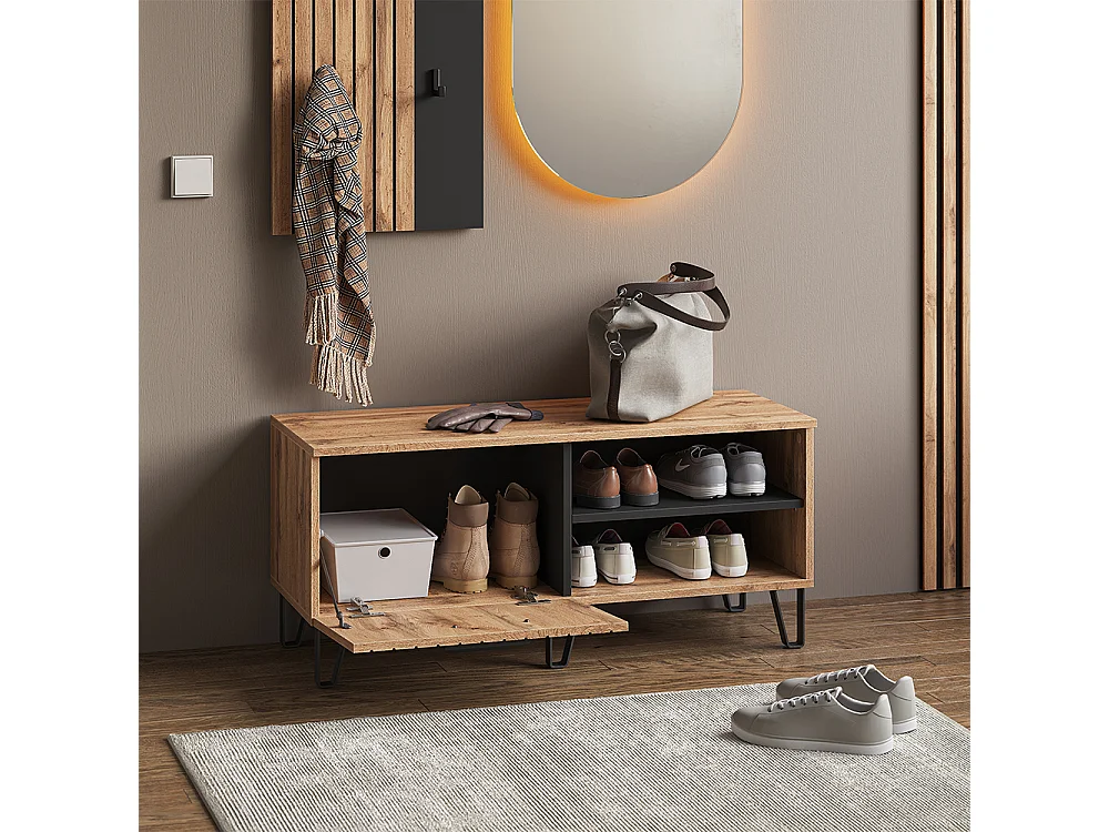 Shoe bench oak wotan 100x38x45 amber