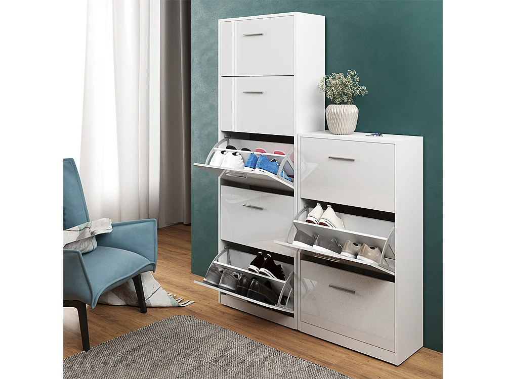 Meuble à chaussure blanc haute brillance 59x22x169.5 gizmo