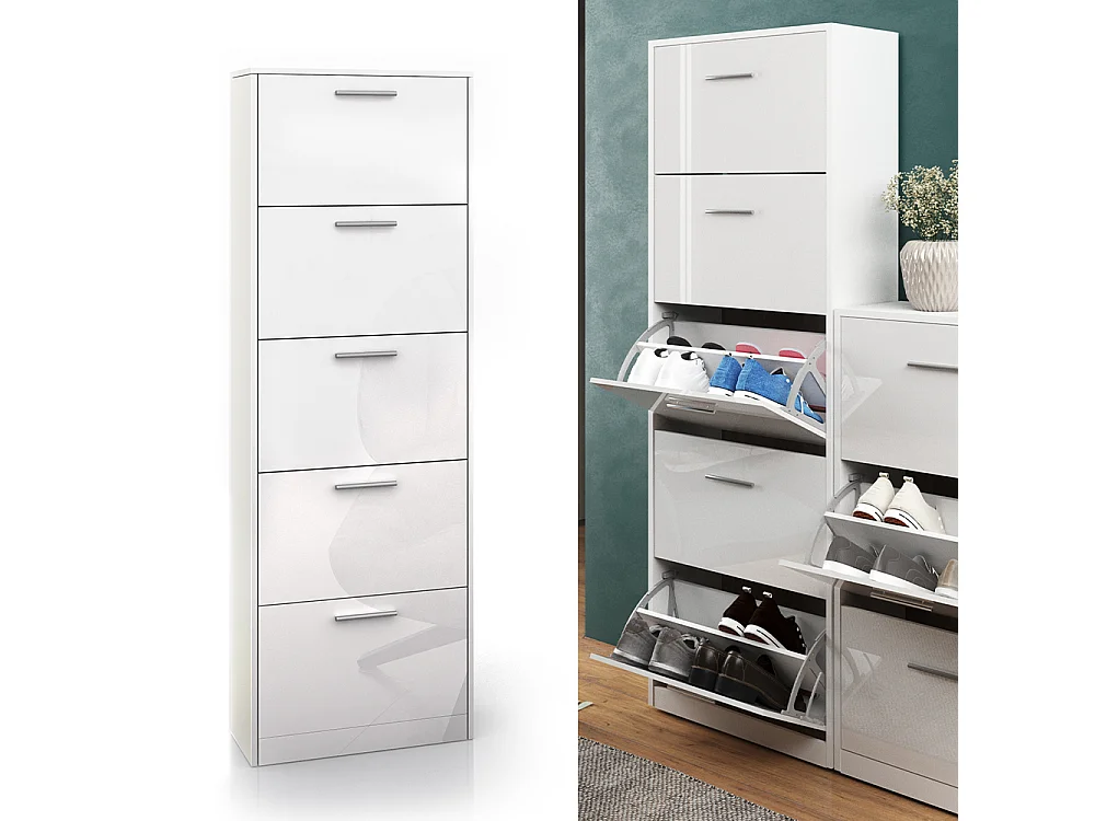 Meuble à chaussure blanc haute brillance 59x22x169.5 gizmo