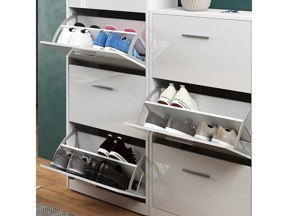 Meuble à chaussure blanc haute brillance 59x22x169.5 gizmo