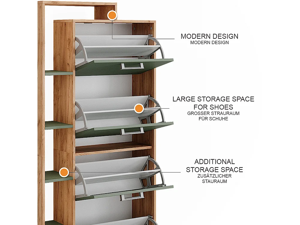 Schuhkipper goldkraft eiche/grün 80x24.2x166.1 orlando