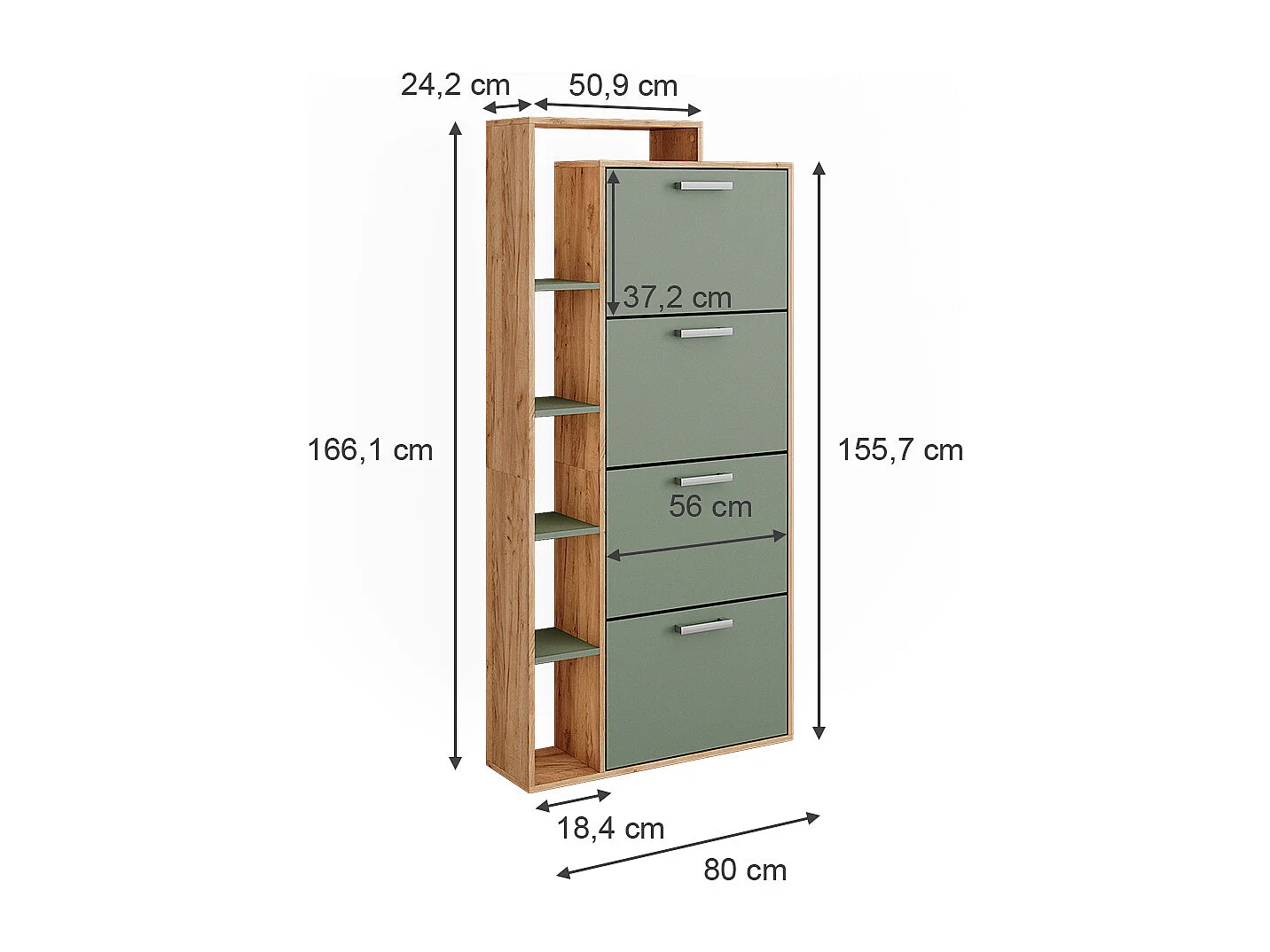 Le basculeur à chaussures force dor chêne/vert 80x24.2x166.1 orlando