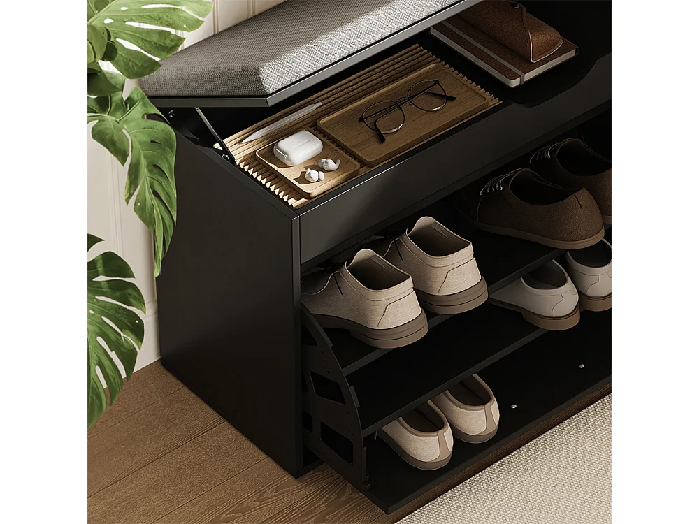 Banc pour chaussures noir/gris 90x30x50 solino