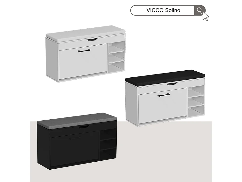 Banc pour chaussures noir/gris 90x30x50 solino