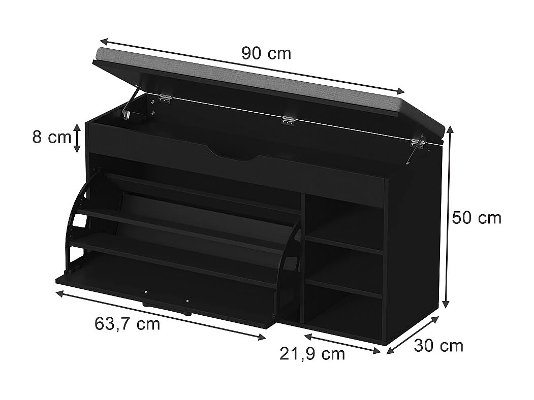 Banc pour chaussures noir/gris 90x30x50 solino