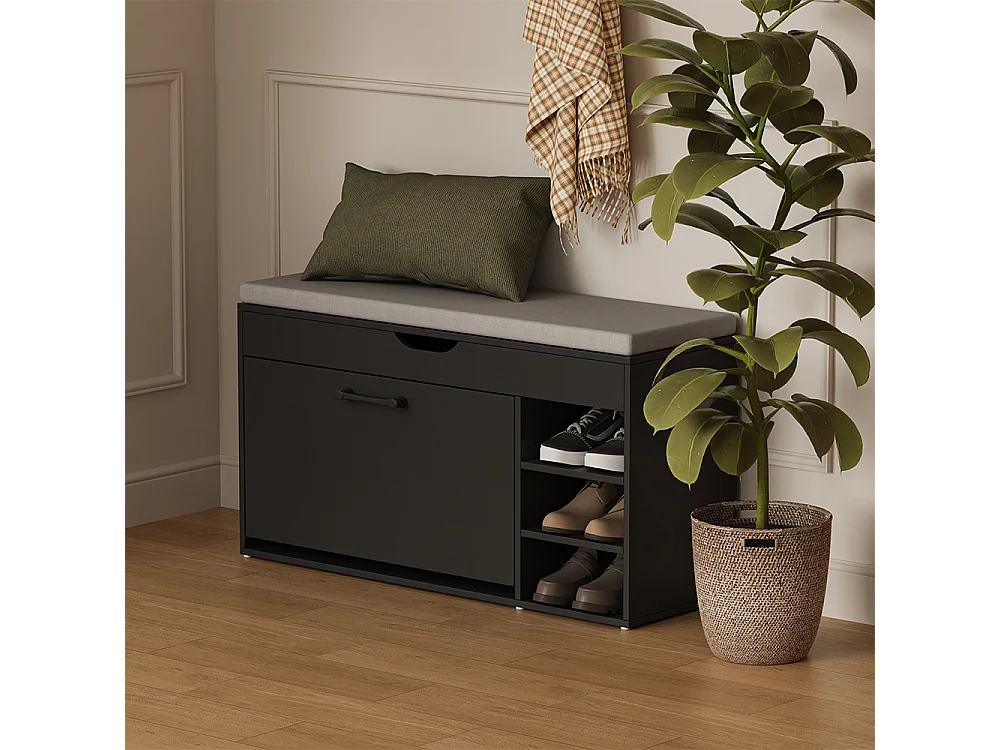 Banc pour chaussures noir/gris 90x30x50 solino