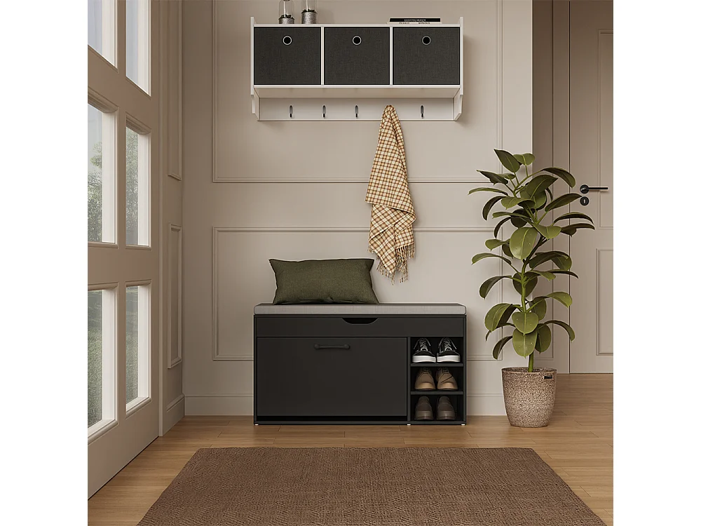 Banc pour chaussures noir/gris 90x30x50 solino