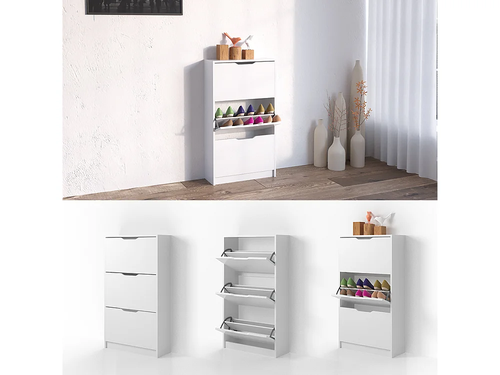 Meuble à chaussure blanc 59x22x105 luca