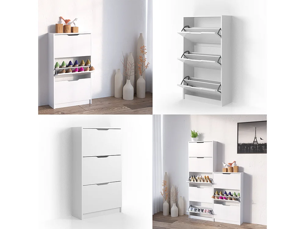 Meuble à chaussure blanc 59x22x105 luca