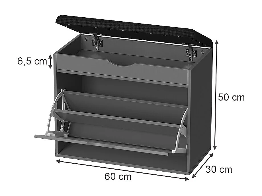 Banc pour chaussures anthracite 60x30x51 schufy