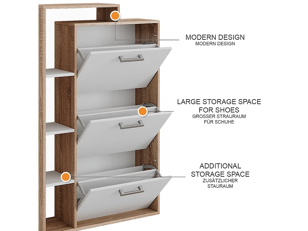 Schuhkommode  weiß/sonoma 80x24.2x128.3 orlando