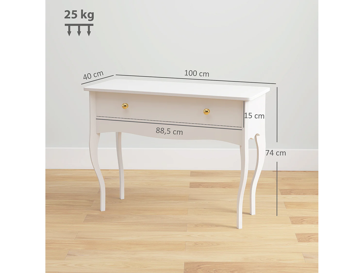 Coiffeuse style baroque néo-rétro dim. 100 x 40 x 74 cm grand tiroir blanc