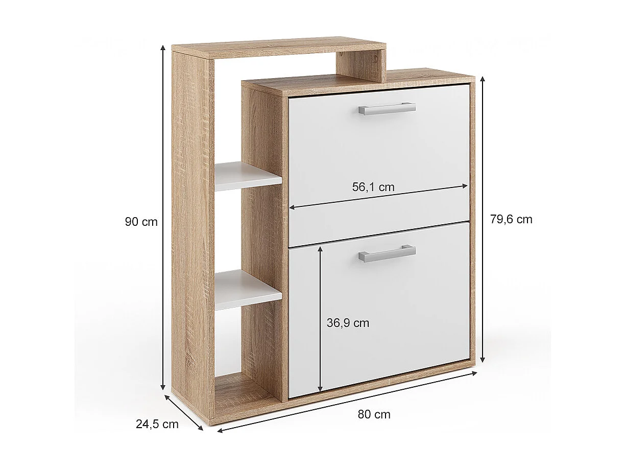 Meuble à chaussure blanc/sonoma 24.5x80x90 orlando