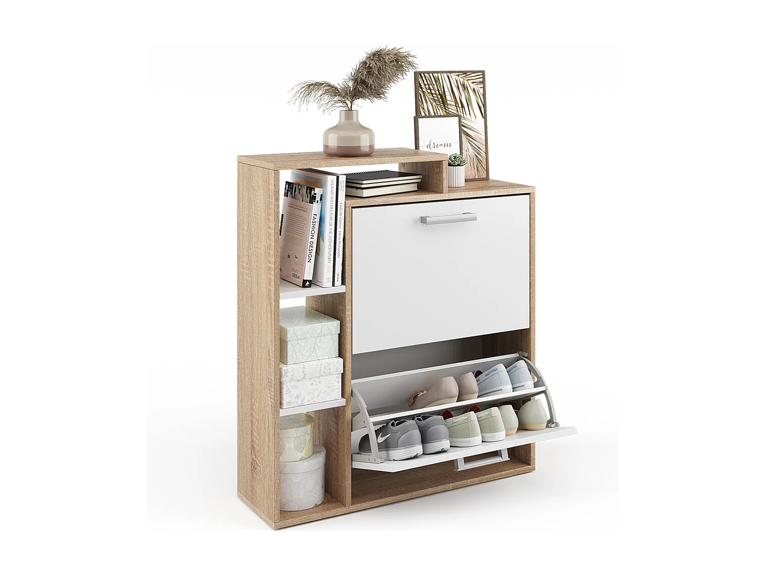 Meuble à chaussure blanc/sonoma 24.5x80x90 orlando